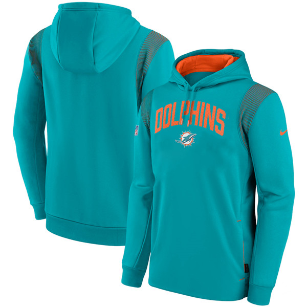 Men's Aqua Miami Dolphins Sideline Stack Performance Pullover Hoodie 001